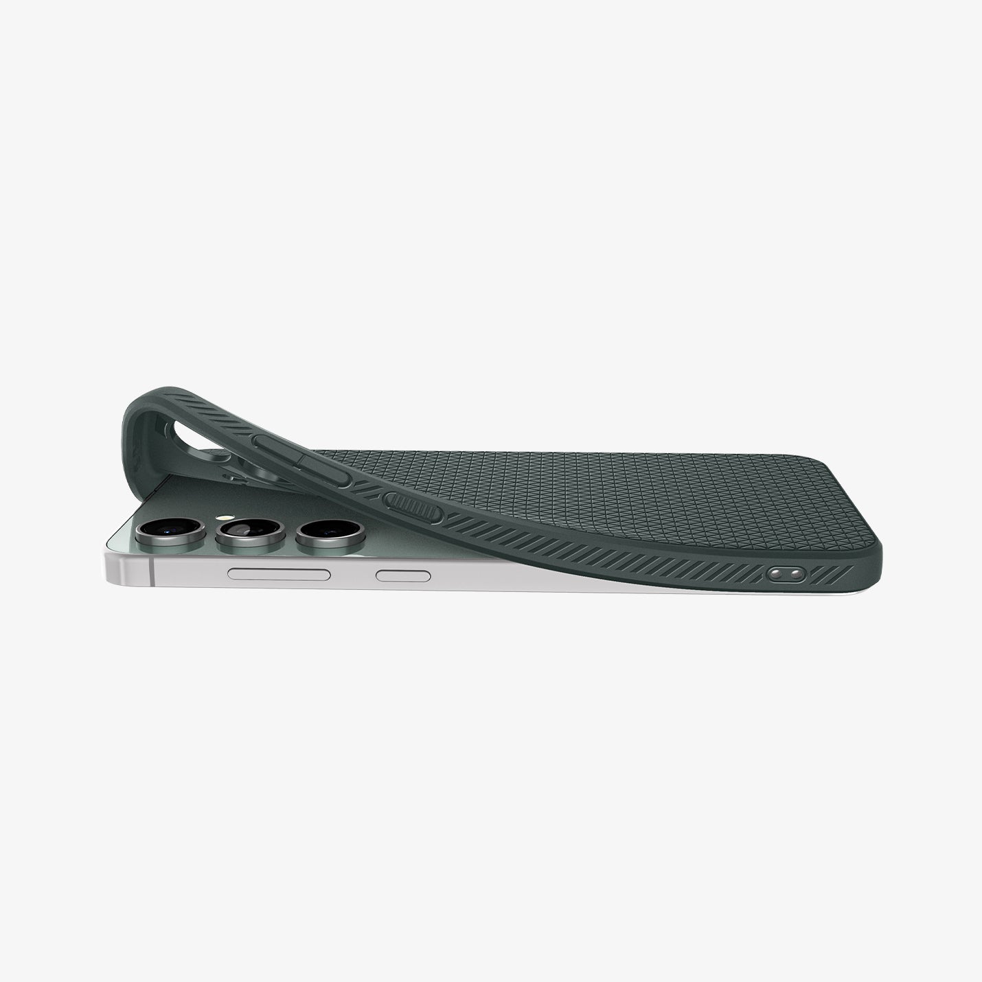 ACS08619 - Galaxy S24 FE Case Liquid Air in Abyss Green showing the back, partial side casing partially lifted at the top corner