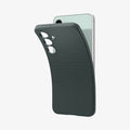 ACS08619 - Galaxy S24 FE Case Liquid Air in Abyss Green showing the back, casing partially peeled off from the device