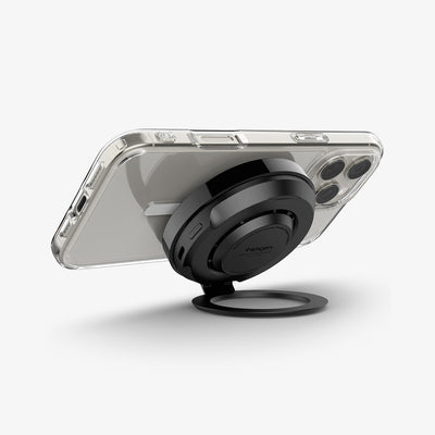 ACH07977 - OneTap Phone Kickstand S310WCK (MagFit) in Black showing the back, partial side with device attached