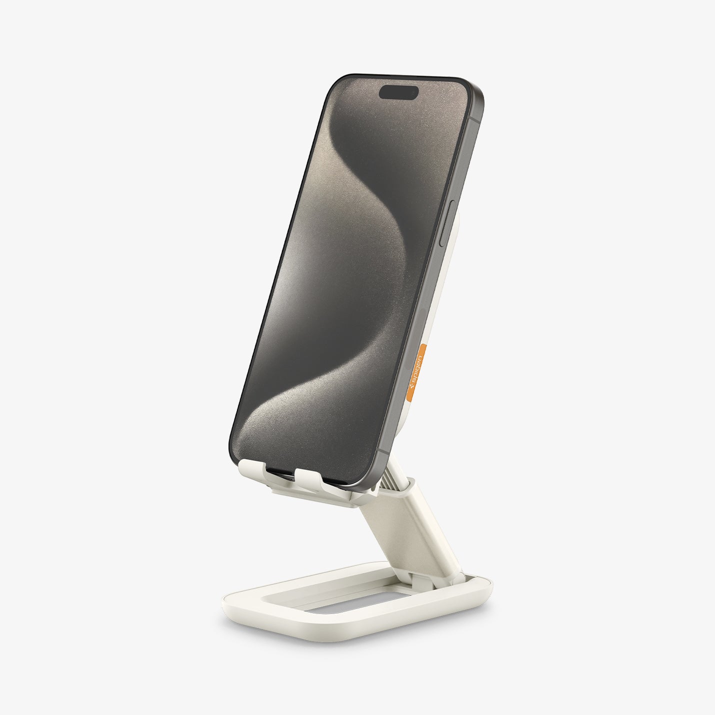 AMP07117 - Universal Phone Stand S311-1 in Dune Beige showing the front, partial side and bottom with a device attached