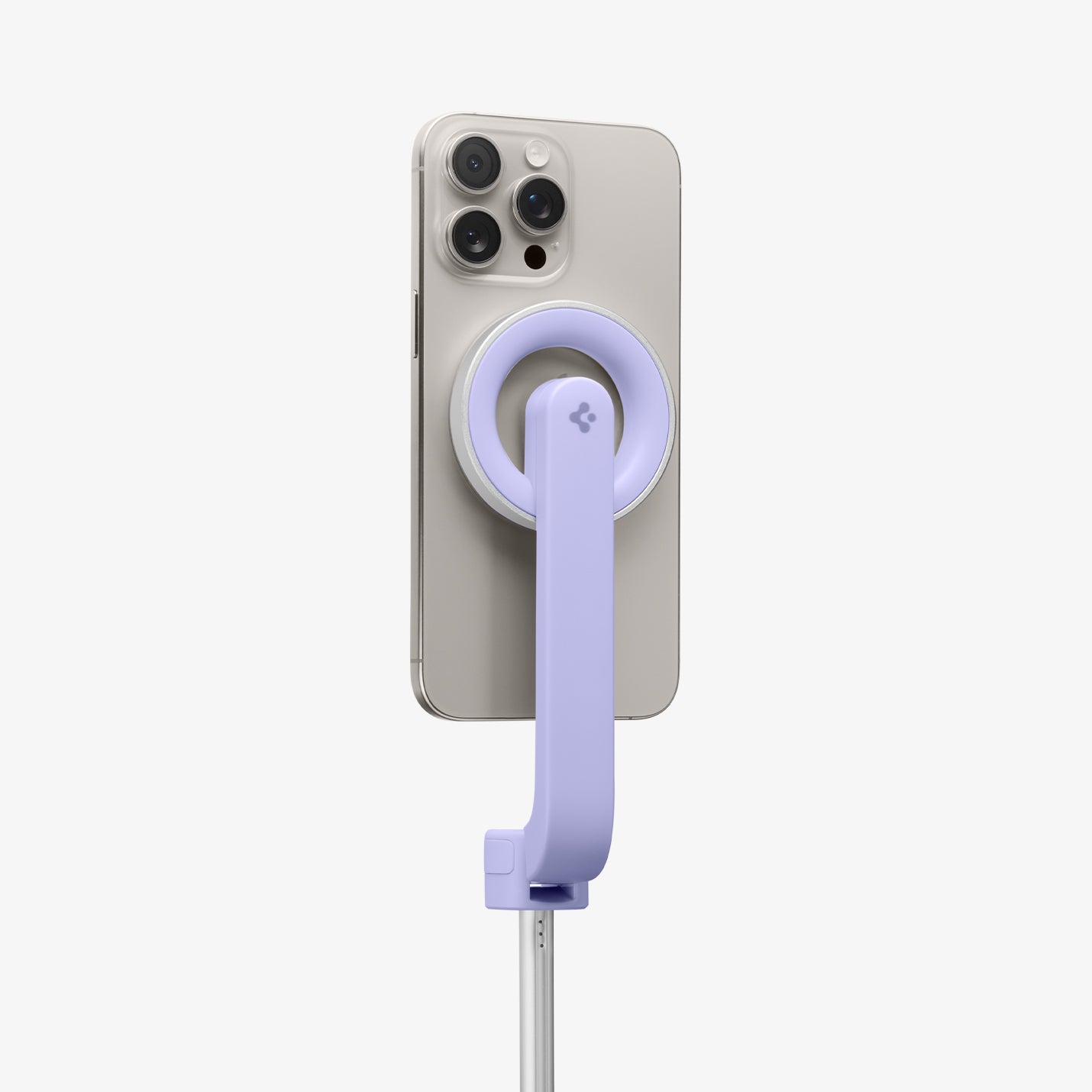 AMP07658 - Tripod Selfie Stick (Mag Fit) | S571W in Lavender showing the back with a device attached to a selfie stick