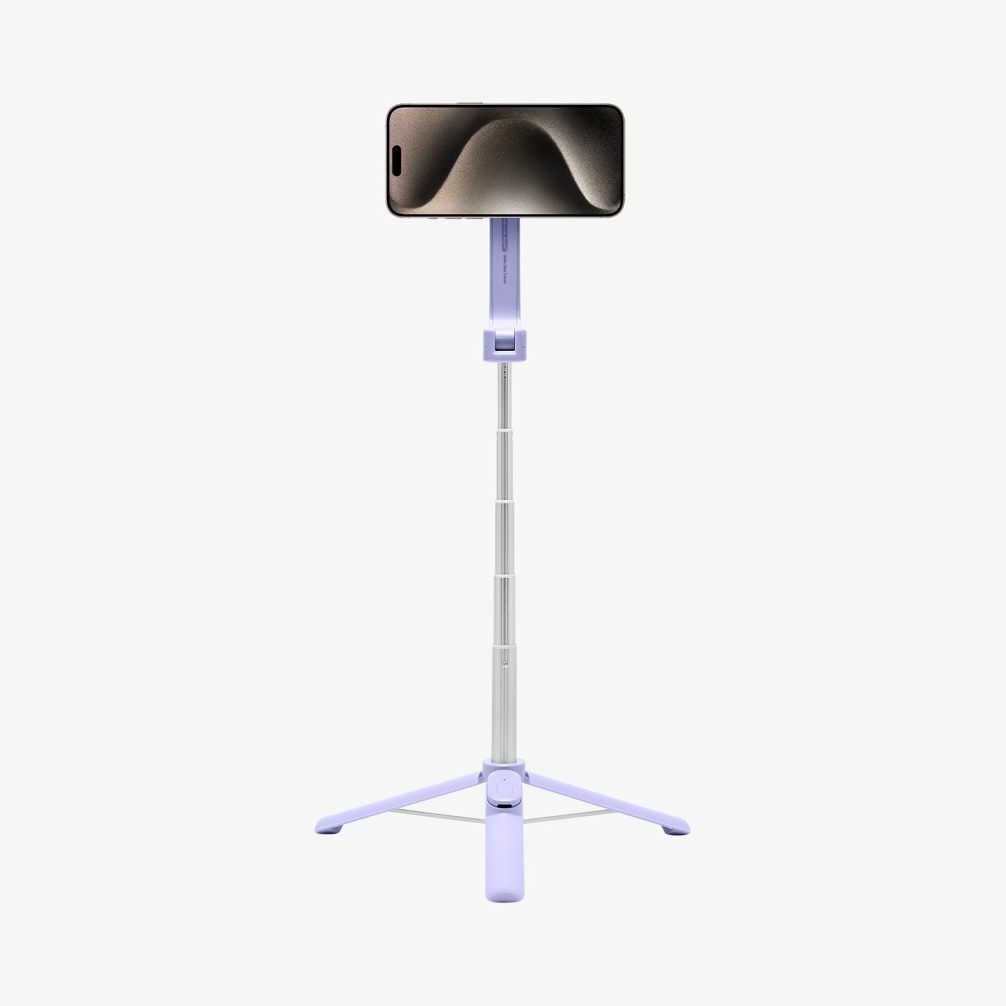 AMP07658 - Tripod Selfie Stick (Mag Fit) | S571W in Lavender showing the front, with a device attached extended with a stand