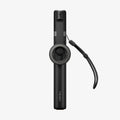 AMP11372 - Selfie Stick | S582W in Black showing a folded compact design with integrated magnetic mount and wrist strap for easy portability.