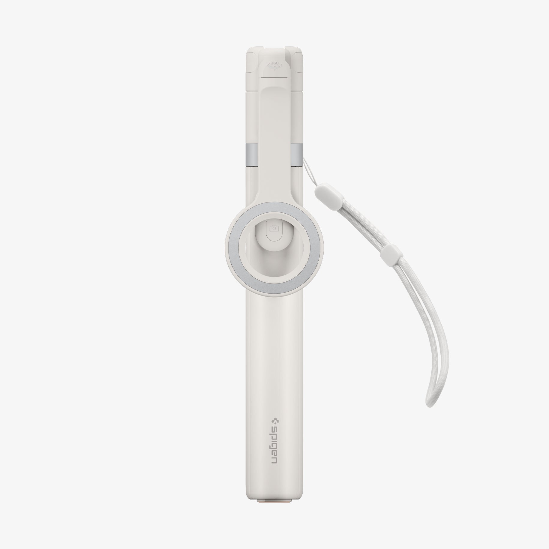 AMP11373 - Selfie Stick | S582W in Dune Beige showing a folded compact form with an integrated magnetic mount and wrist strap for easy carry.