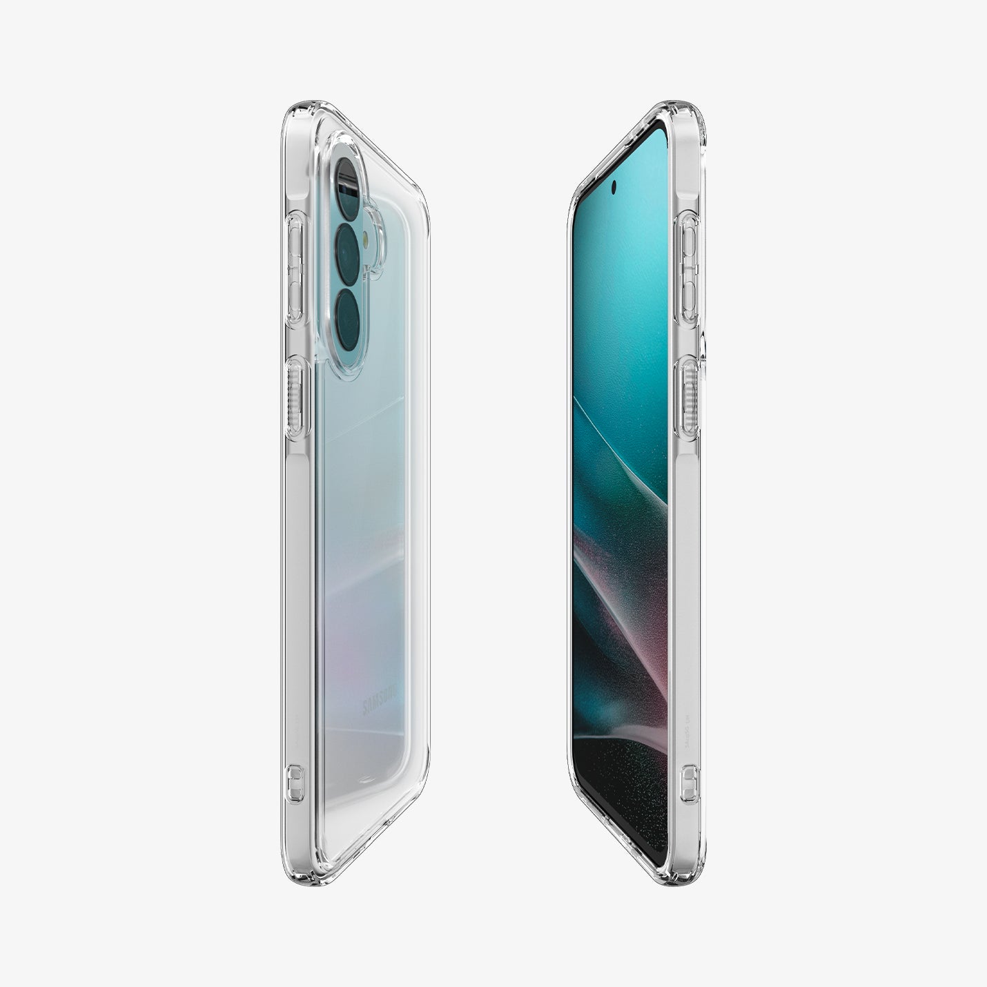 ACS11133 - Spigen Ultra Hybrid Galaxy A37 5G case in Crystal Clear - dual angled view showing transparent back and front with reinforced corners