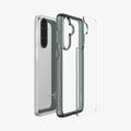 ACS11124 - Spigen Ultra Hybrid Galaxy A57 5G case in Space Crystal - exploded view showing dark tinted TPU bumper and hard PC back panel
