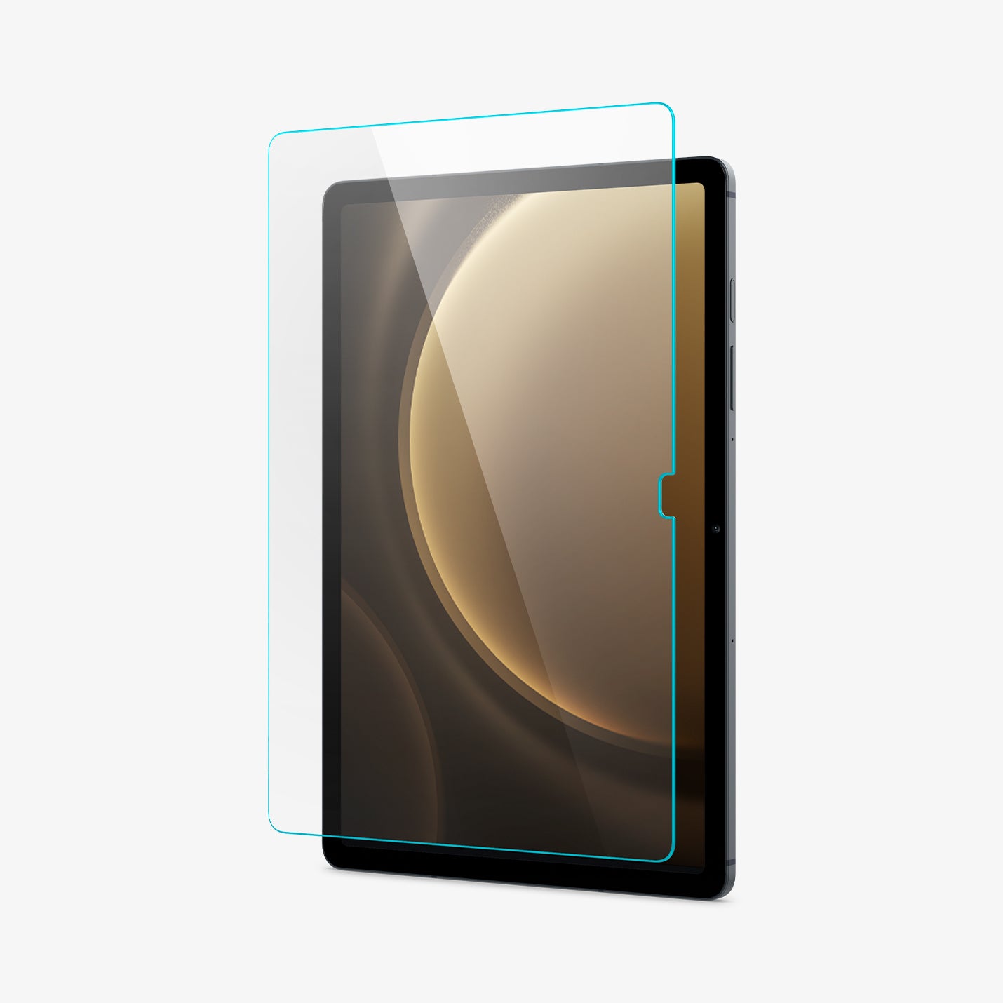 AGL07002 - Galaxy Tab S9 FE Series Screen Protector EZ FIT GLAS.tR showing the screen protector hovering in front of the device