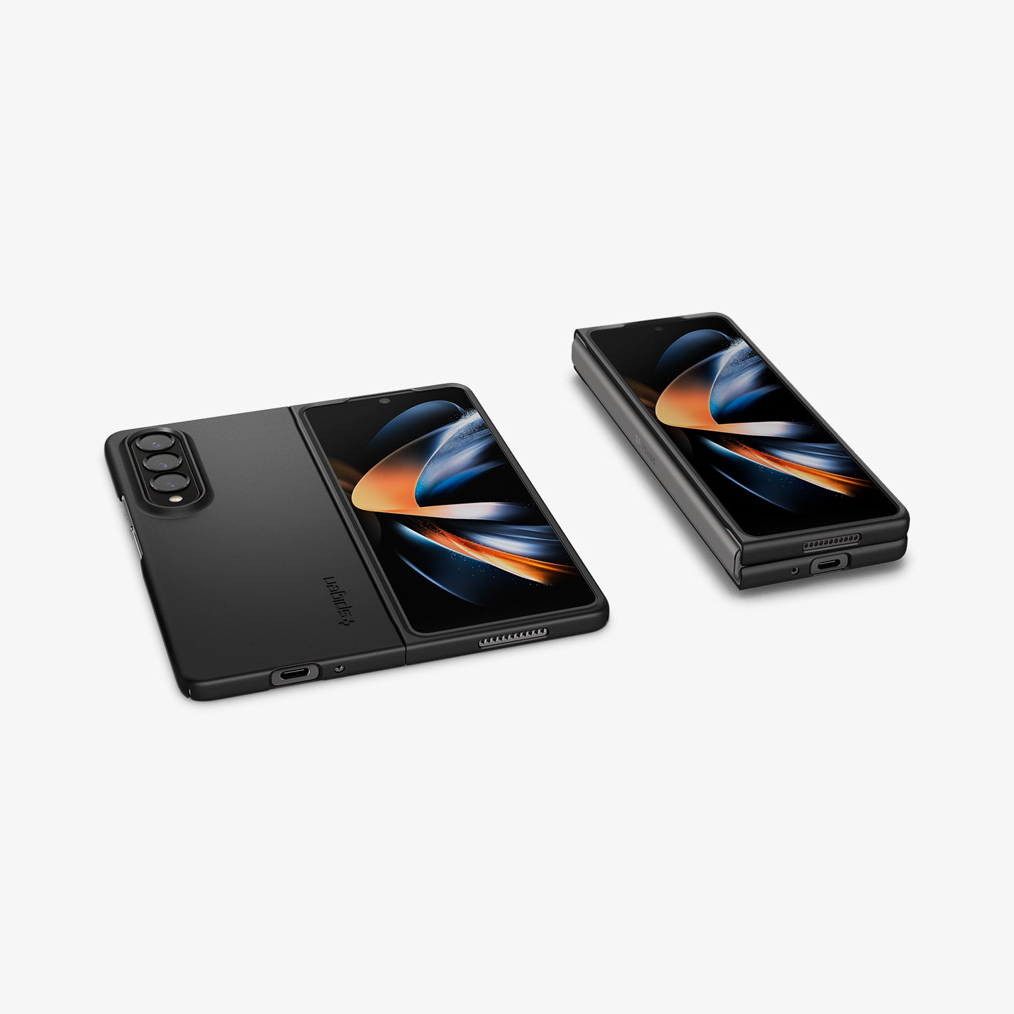 ACS05103 - Galaxy Z Fold 4 Case AirSkin in black showing the back and front of one device and the front folded on another device