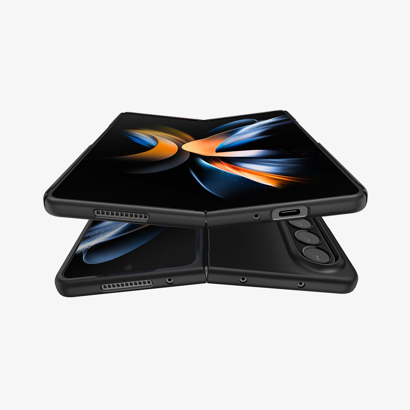 ACS05103 - Galaxy Z Fold 4 Case AirSkin in black showing the front and back with a device hovering over another