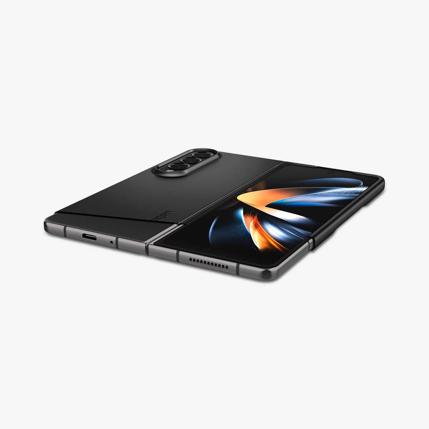 ACS05103 - Galaxy Z Fold 4 Case AirSkin in black showing the back and front with device laying flat