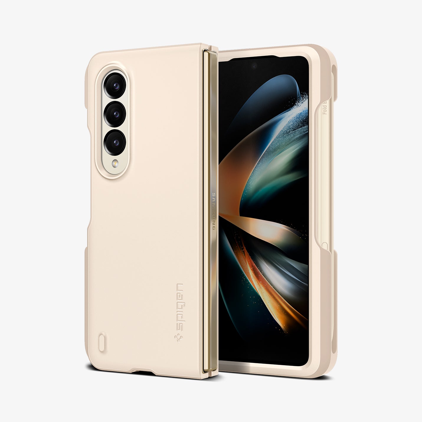 ACS05511 - Galaxy Z Fold 4 Case Thin Fit P in pearled ivory showing the back, front and s pen in slot