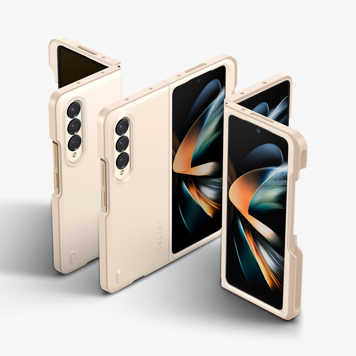 ACS05511 - Galaxy Z Fold 4 Case Thin Fit P in pearled ivory showing the back, front, and top of multiple devices
