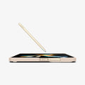 ACS05511 - Galaxy Z Fold 4 Case Thin Fit P in pearled ivory showing the bottom and partial front with device laying flat and s pen hovering above