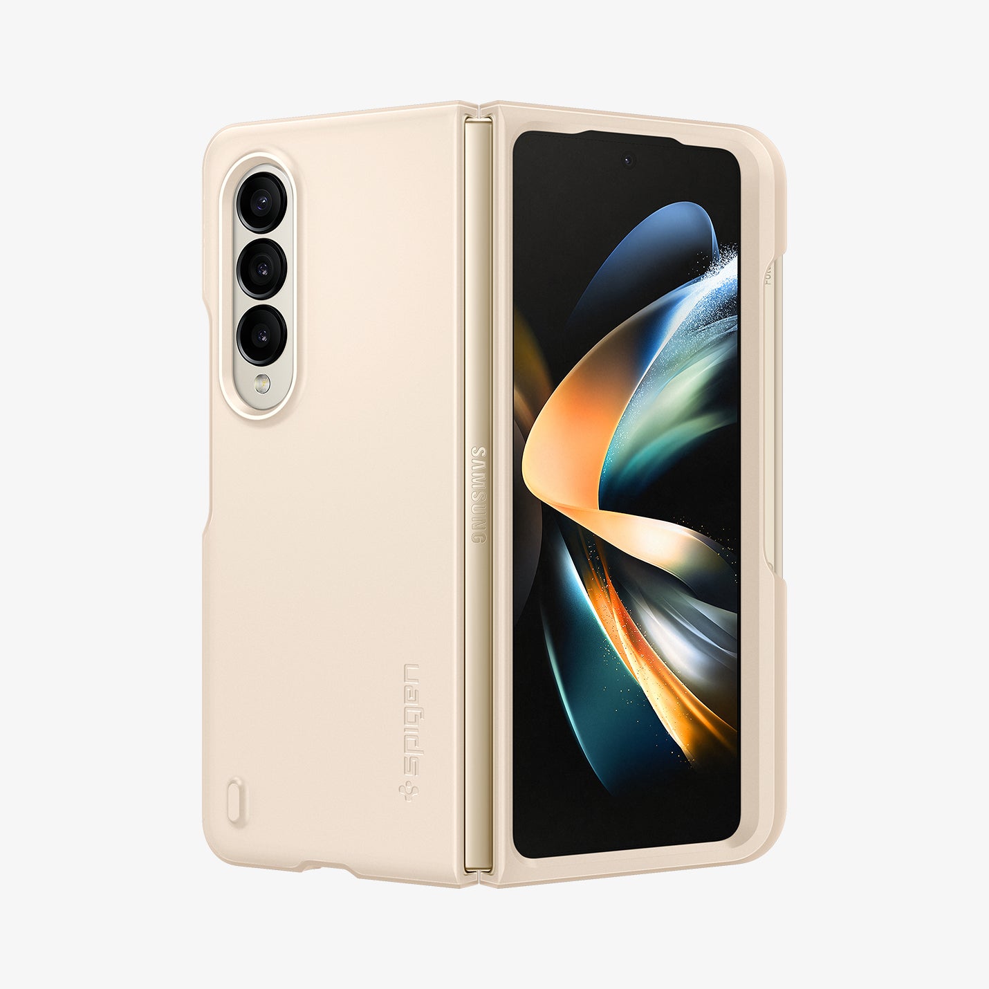 ACS05511 - Galaxy Z Fold 4 Case Thin Fit P in pearled ivory showing the back, hinge and front