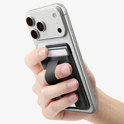 AFA10802  - MagSafe SleekBand Card Holder | 3 Cards (MagFit) in Dark Black showing back and holding the grip