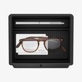 ACP07785 - Tesla Model 3 Highland Center Console Organizer Tray TO220SH in Black showing the top and inner of the tray with stuffs inside the tray
