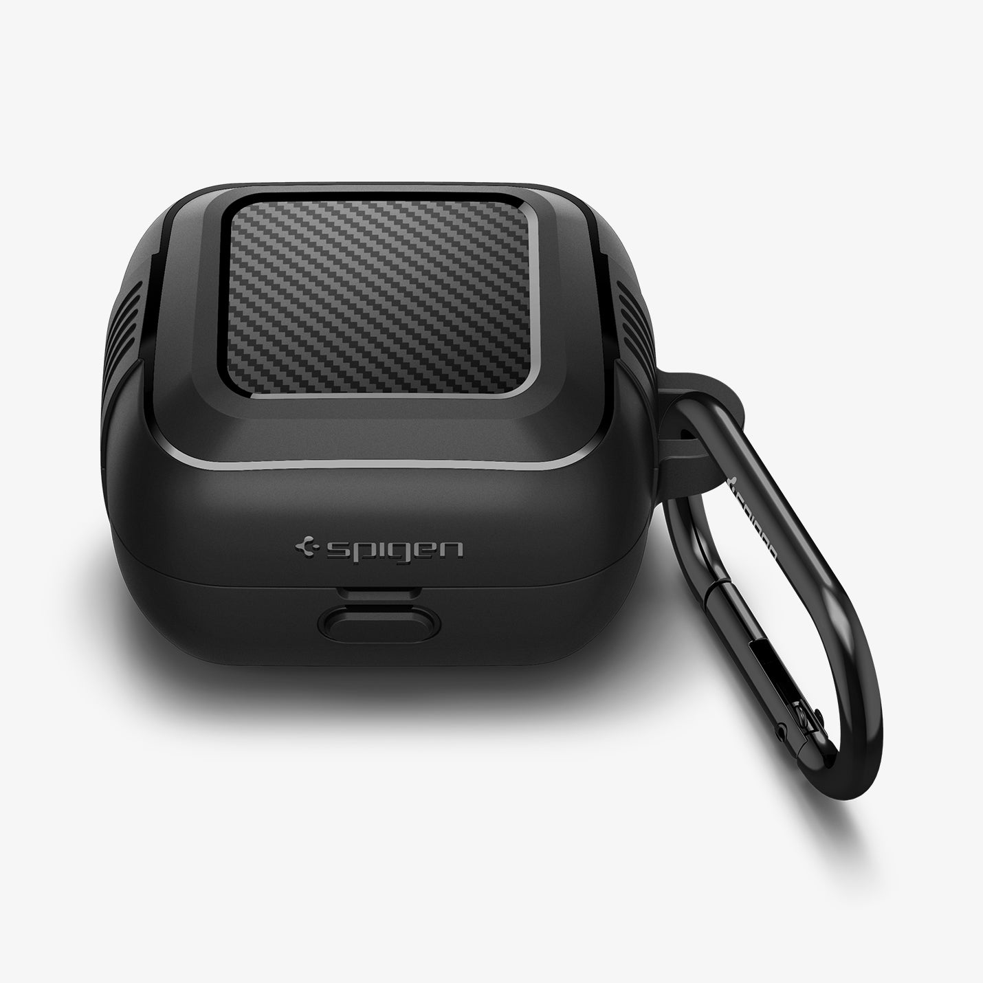 ACS04537 - Sony Earbuds Linkbuds Case Rugged Armor in black showing the front, top and carabiner