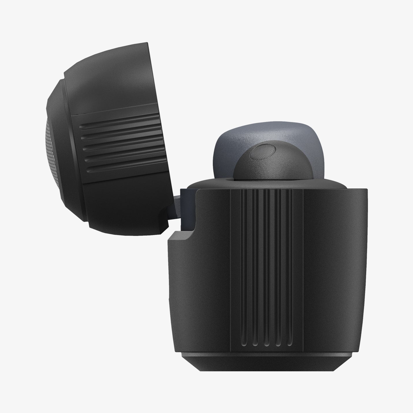 ACS05236 - Sony Earbuds Linkbuds S Case Rugged Armor in black showing the side with top open and earbuds inside