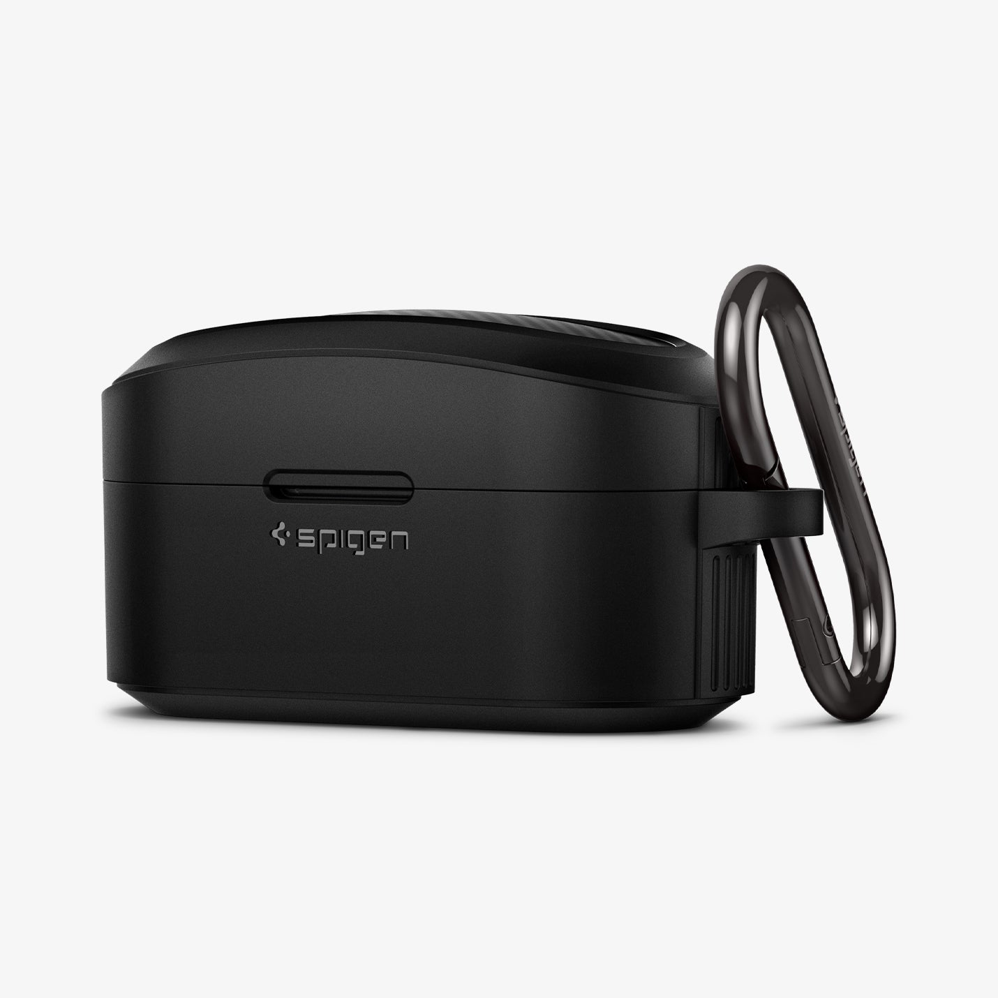 ACS03364 - Sony Earbuds xf100xm4 Case Rugged Armor in black showing the front and partial side with carabiner