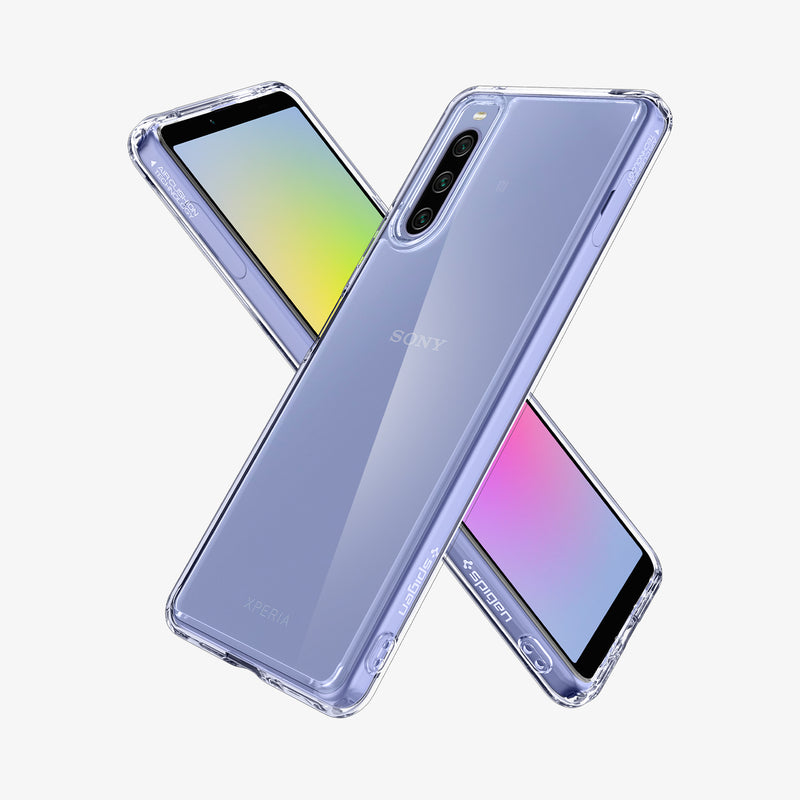 ACS04553 - Sony Xperia 10 IV Case Ultra Hybrid in crystal clear showing the back, front and sides