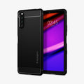 ACS02842 - Sony Xperia 10 III Case Rugged Armor in matte black showing the back and front