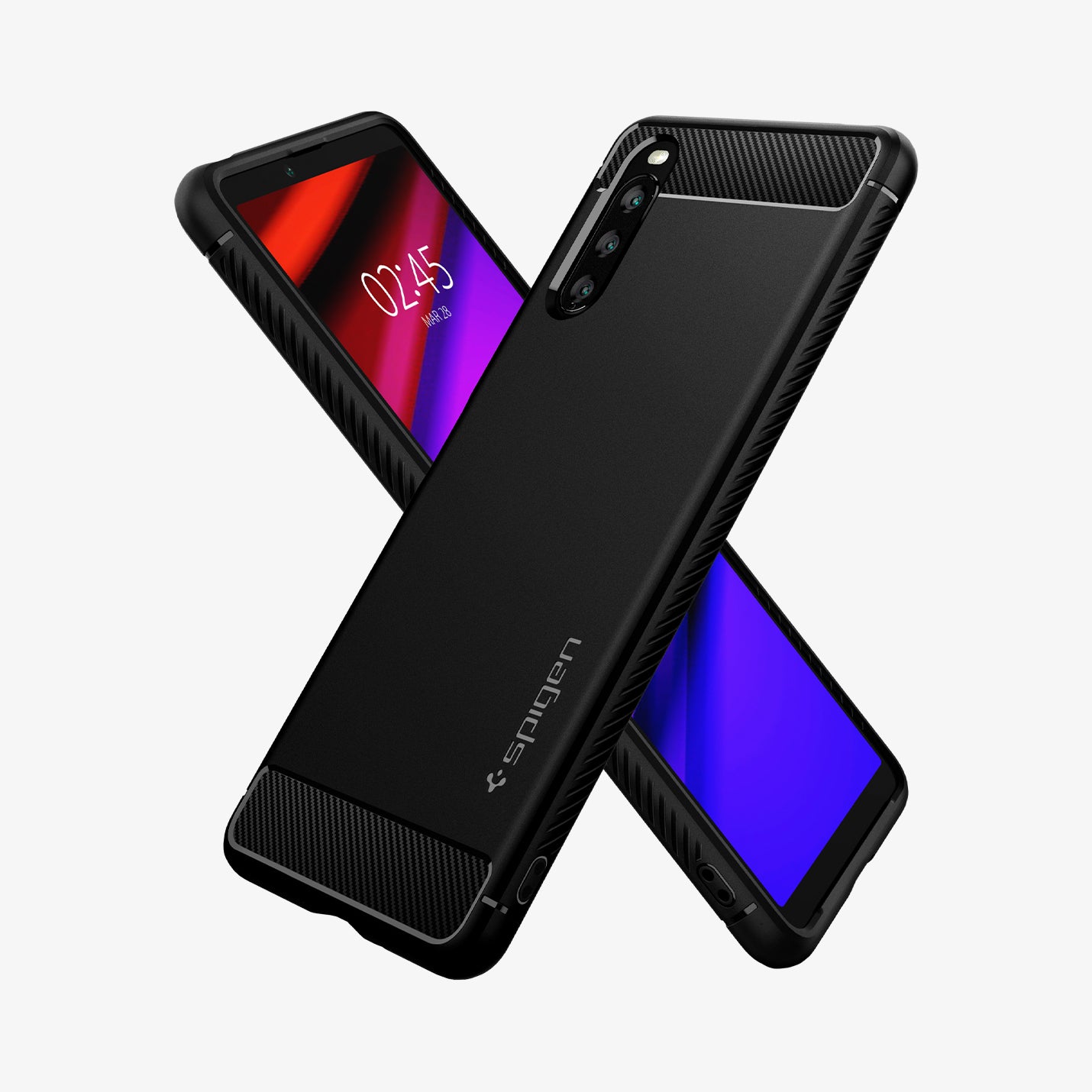 ACS02842 - Sony Xperia 10 III Case Rugged Armor in matte black showing the back, front and sides