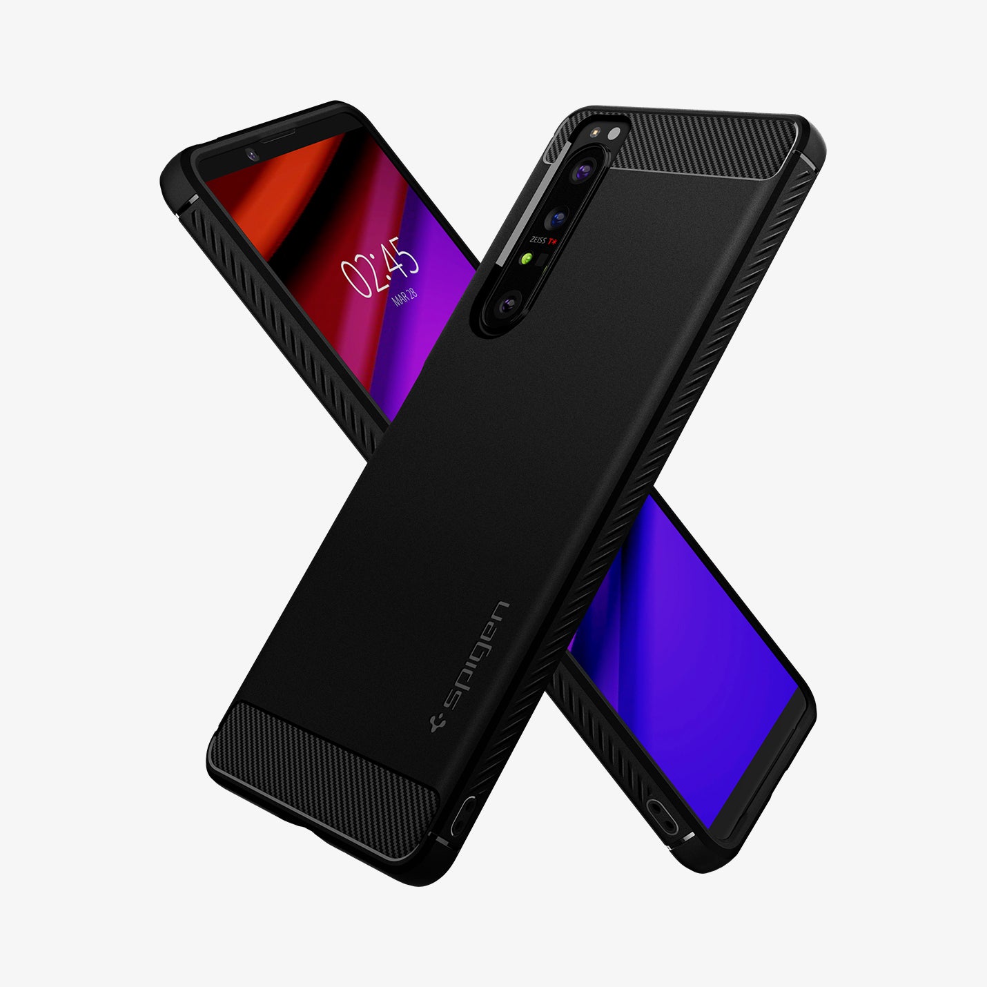 ACS02841 - Sony Xperia 1 III Case Rugged Armor in matte black showing the back, front and sides