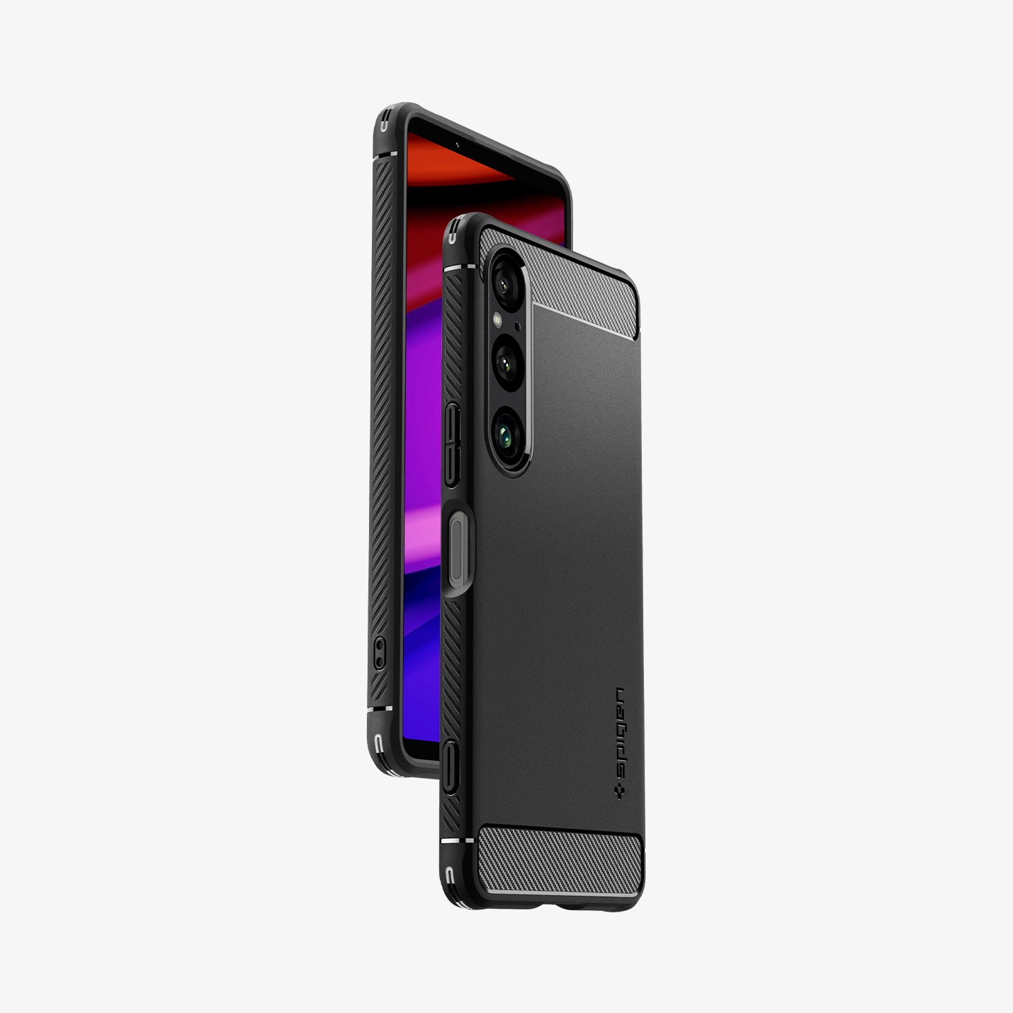 ACS08296 - Xperia 1 VI Case Rugged Armor in Matte Black showing the back, partial front and sides