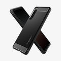 ACS04552 - Sony Xperia 5 IV Case Rugged Armor in matte black showing the back, front and sides