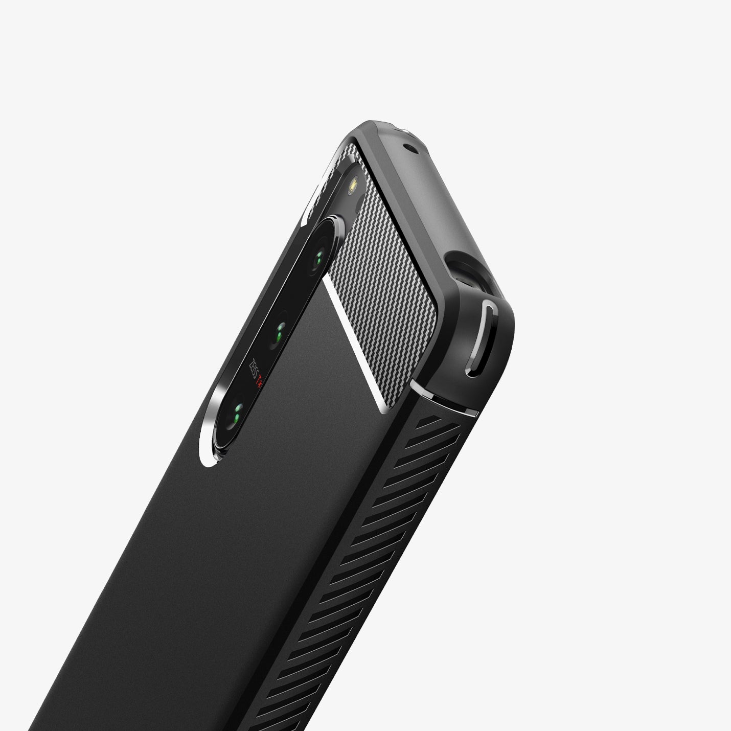 ACS04552 - Sony Xperia 5 IV Case Rugged Armor in matte black showing the back, side and top zoomed in