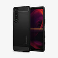 ACS03128 - Sony Xperia 5 III Case Rugged Armor in matte black showing the back and front