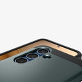 ACS09010 - Galaxy S25 Case Tough Armor AI (MagFit) in Abyss Green showing partial back, partial front with camera lens zoomed in