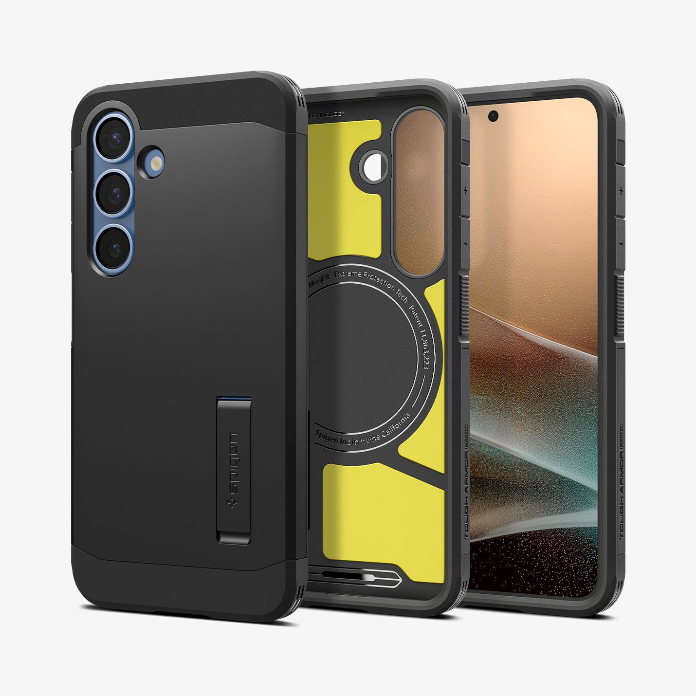 ACS09008 - Galaxy S25 Case Tough Armor AI (MagFit) in Black showing the back, partial inner, partial front and sides