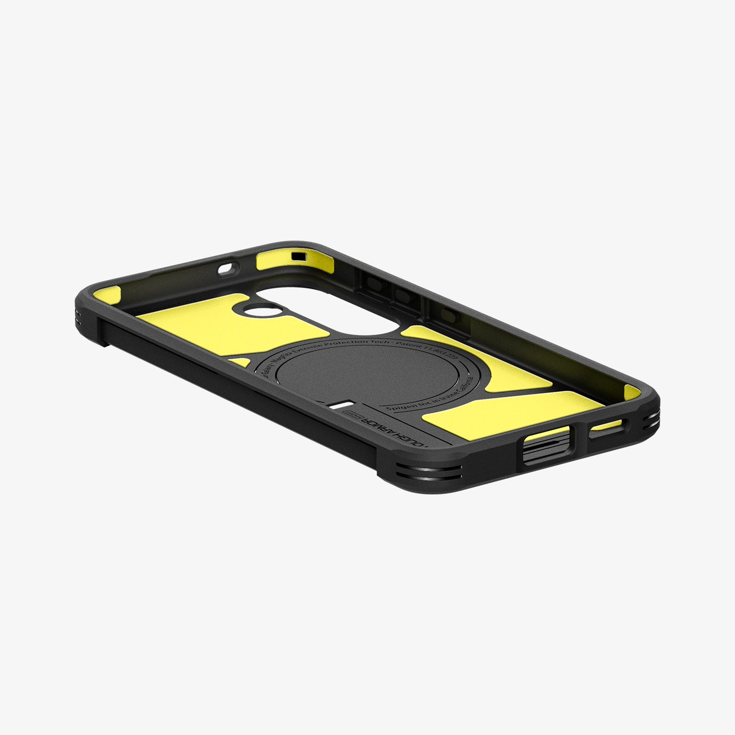 ACS09009 - Galaxy S25 Case Tough Armor AI (MagFit) in Gunmetal showing the inner, partial side and bottom of a case
