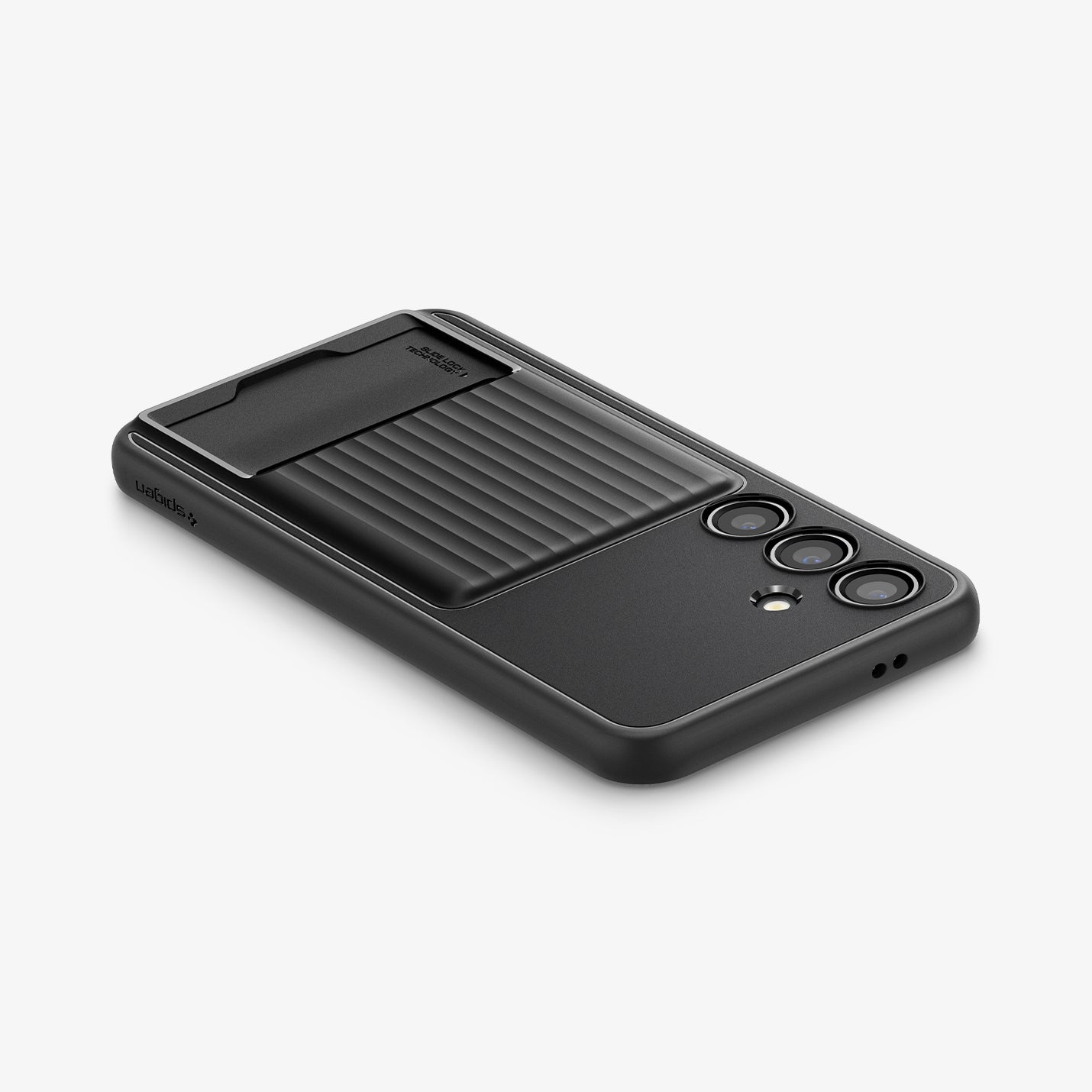 ACS07360  - Galaxy S24 Case Liquid Slot in Matte Black showing the back with card slot, partial top and side