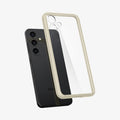  ACS07416 - Galaxy S24 Case Ultra Hybrid in Mute Beige showing the transparent back case with a lighter frame hovering above the device
