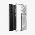 ACS07351 - Galaxy S24 Case Ultra Hybrid Zero One in Zero One White showing the back of the case detached from clear frame paralleled with the device