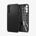 ACS05905 - Galaxy A34 5G Case Liquid Air in Matte Black showing the back next to it is an inner case with spider web pattern showing front