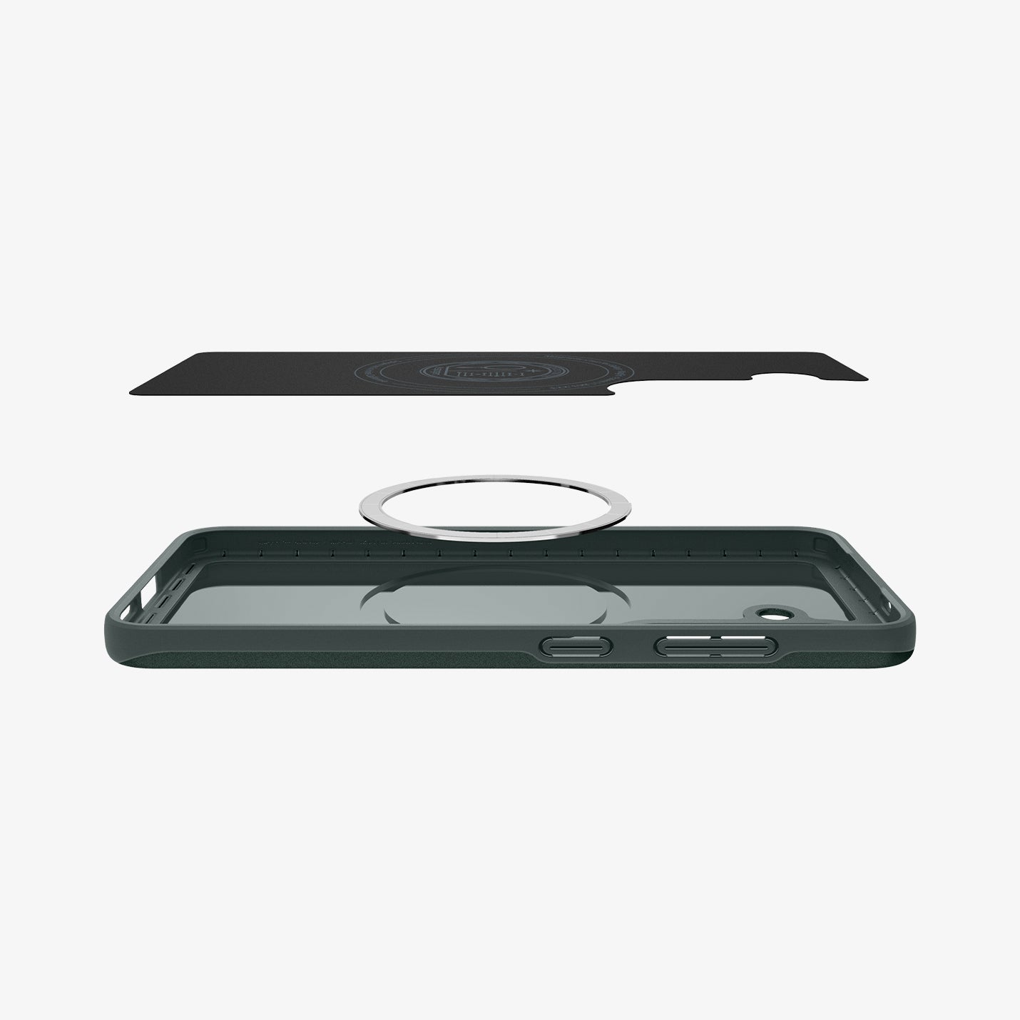 ACS08994 - Galaxy S25 Case Thin Fit (MagFit) in Abyss Green showing the detached inner layer, hovering above the magring and the case