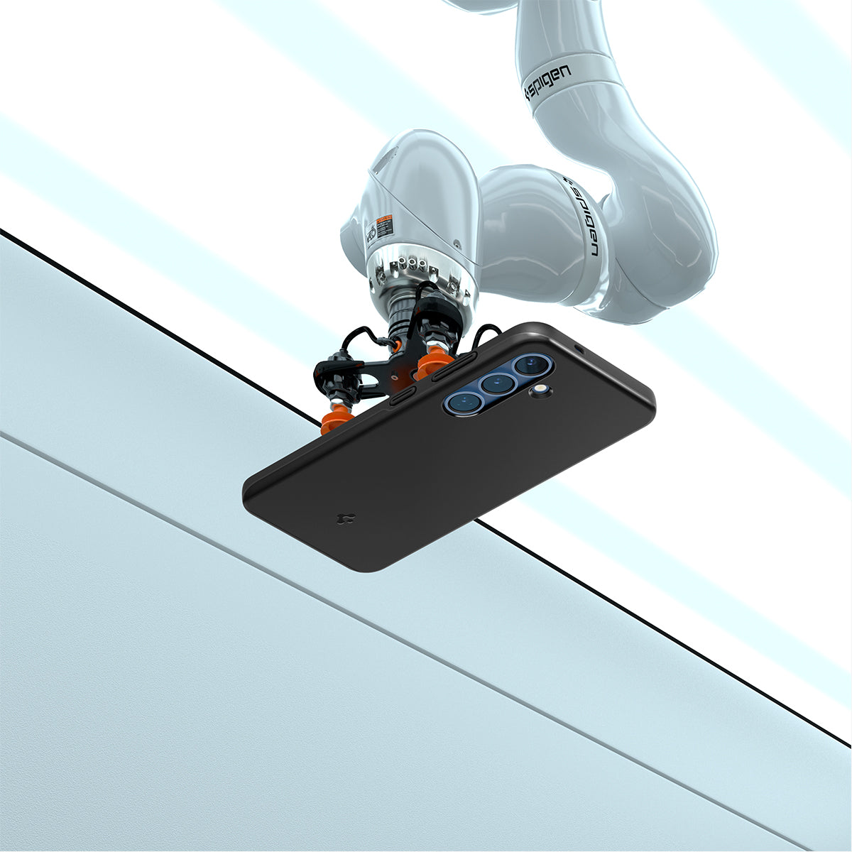 ACS08993 - Galaxy S25 Case Thin Fit (MagFit) in Black showing the back, partial side and top with robot on top