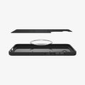 ACS08993 - Galaxy S25 Case Thin Fit (MagFit) in Black showing the detached inner layer, hovering above the magring and the case