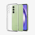 ACS05890 - Galaxy A54 5G Case Liquid Crystal Glitter in Crystal Quartz showing the back of soft tpu layer aligned with a device in the middle and a device showing partial front