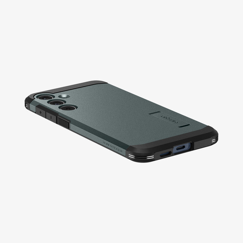ACS07532 - Galaxy A55 5G Case Tough Armor in Phantom Green showing the back, partial side and bottom on a flat surface