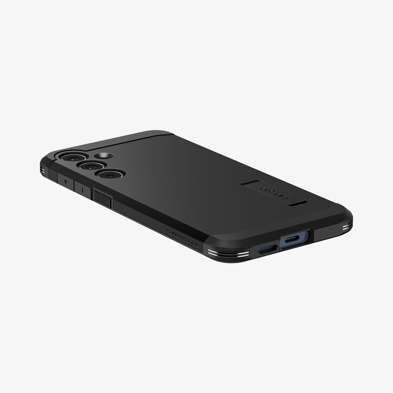 ACS07530 - Galaxy A55 5G Case Tough Armor in Black showing the back, partial side with side buttons and bottom on a flat surface