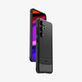 ACS07326 - Galaxy S24 Plus Case Rugged Armor in Matte Black showing the partial front, partial sides of a device hovering above another device showing back