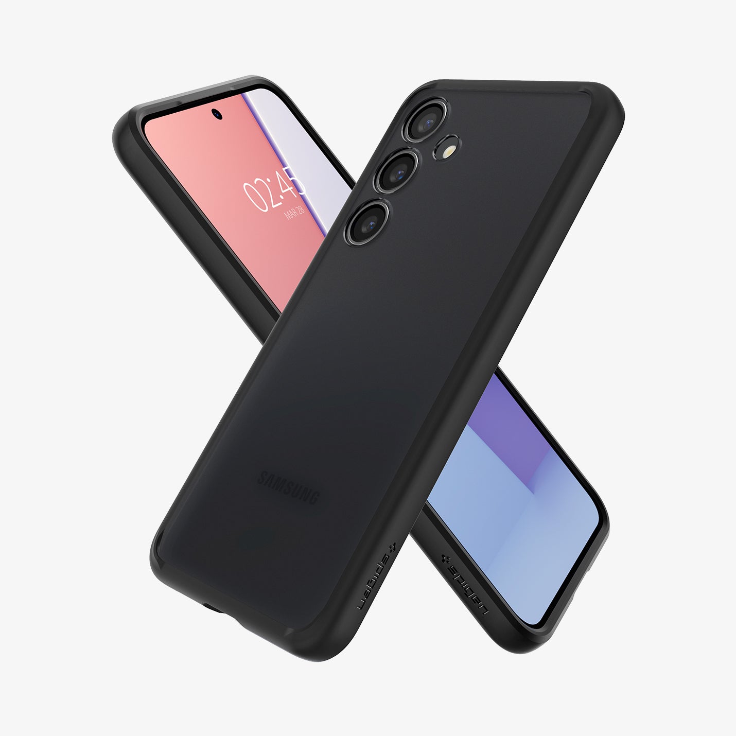 ACS07331 - Galaxy S24 Plus Case Ultra Hybrid in Frost Black showing the back, partial side, next to it, a device showing front and partial side