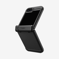 ACS07849 - Galaxy Z Flip 7 FE Case Tough Armor Pro in Black showing the back, partial side half folded