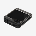 ACS08360 - Galaxy Z Flip 7 FE Case Tough Armor Pro in Gunmetal showing the back folded, hinge and sides