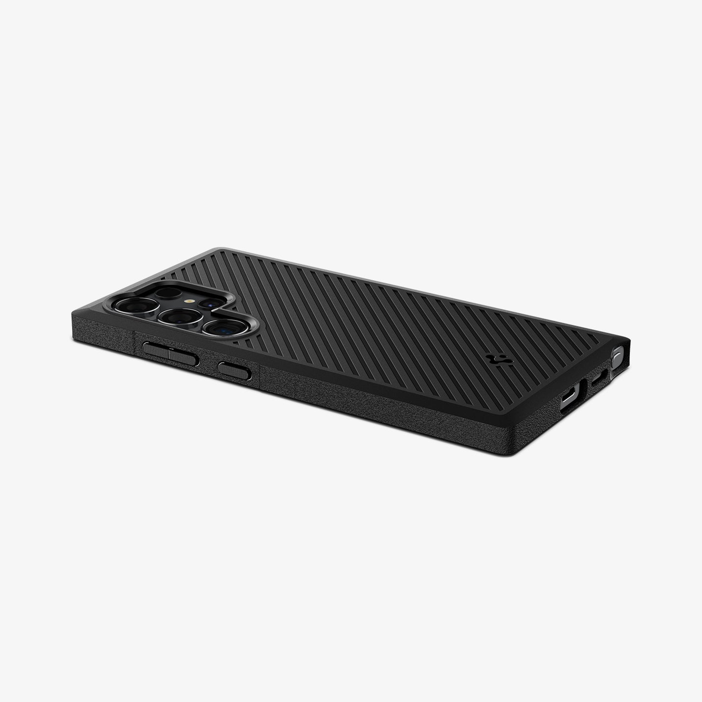 ACS07194 - Galaxy S24 Ultra Case Core Armor in Matte Black showing the back, partial bottom and partial side with side buttons on flat surface