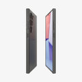 ACS07448 - Galaxy S24 Ultra Case Liquid Air in Granite Gray showing the partial back, partial front and sides of 2 devices paralleled with each other